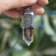 純銀鑲嵌異像幽靈水晶柱配繩吊墜項鏈