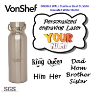 [ CUSTOMIZE ] VONSHEF Double wall Stainless Steel SUS304 insulated water bottle Vacuum Thermos engra