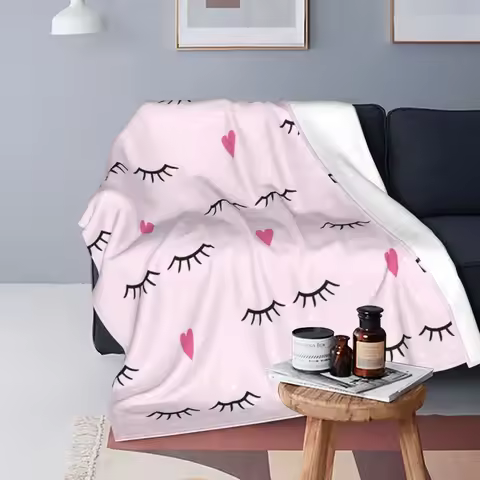 Cute Closed Eyes Plush Blanket Cartoon Beauty Eyelash Funny Throw Blanket Flannel Warm Soft for Home