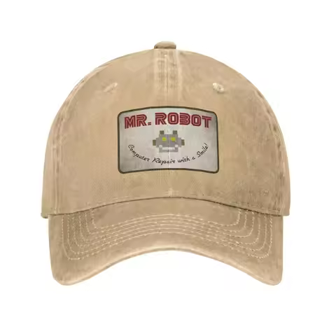 Computer with Sourires Anime Funny Mr Robot Custom Retro Cowboy Washed Baseball Caps for Men Denim S