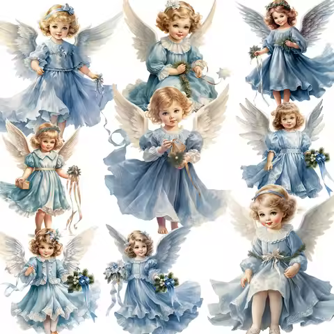 20Pcs/Pack Blue Angel Sticker DIY Craft Scrapbooking Album Junk Journal Decorative Stickers