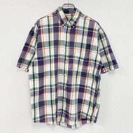 90 年代 Eddie Bauer 短袖紐帶襯衫，格子圖案，顏色，S 碼（古著）。