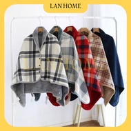 Wearable Blanket Plaid Fleece Blanket With Button Shawl Wearable Cotton Air Condition Nap Blanket