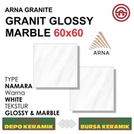 Granit Lantai Murah 60x60 NAMARA WHITE -ARNA- Glossy&amp;Marble