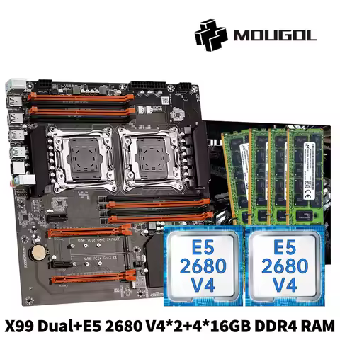 MOUGOl X99 Dual CPU Gaming Motherboard Set lntel Xeon E5 2680 V4 & DDR4 64GB (4*16GB) 2133MHz RAM LG