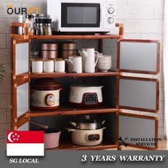 OURFT Cabinet SSL Kitchen Storage Cabinet Cupboard Stainless Steel Household Economical Wooden Grain Simple JP