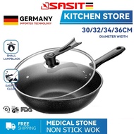SASIT Korean Medical Stone Non Stick Wok 30 /32 /34 /36 CM Frying Pan With Lid Coating Suitable For All Stoves Gas Stov