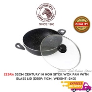 (100% ORIGINAL) ZEBRA 32cm Century IH Non Stick Wok Pan With Glass Lid