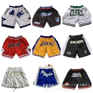 Basketball Shorts Warriors Lakers 76ers Heat Raptors Magic Pocket Embroidered Shorts