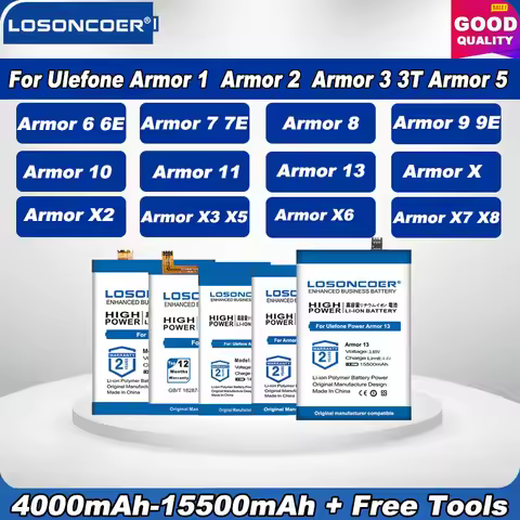 100% Original LOSONCOER 15500mAh Battery For Ulefone Armor X 2 X2 3 3T 3W X3 X5 5 5S 6 6E 6S 7 7E X6