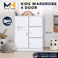 MetaHome 4 Door Kid's Wardrobe with Hanging Rod Almari Baju Pakaian Kanak Pintu Children Bedroom Wood Furniture