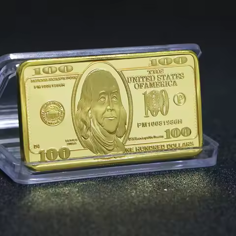 1pcs USA 100 Dollar Bullion 24k Gold Bar American Metal Coin Golden Bars USD With Gif
