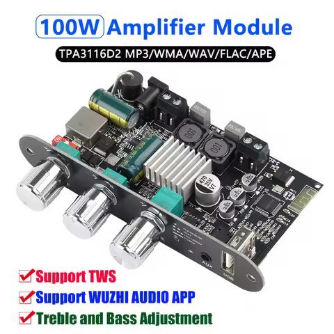 100W Mono Amplifier Board TPA3116D2 BT Audio Power Amplifier Module ZK-1001U AMP Module for Home The
