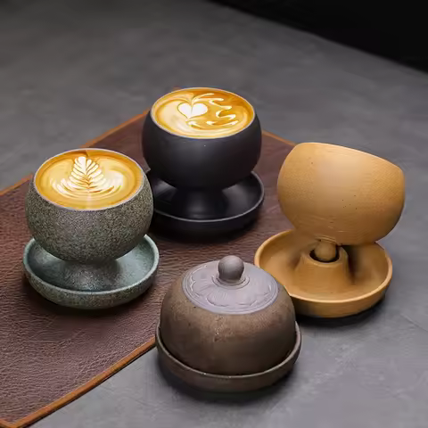 Creative Small-Capacity 5.7-Ounce Coffee Cups, Latte Cups with Saucers, Retro Ceramic Latte Art Cups