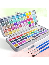Tavolozza 100色固體水彩組,搭配攜帶式錫盒,包括60種普通色彩、35種仿珍珠色彩和5種螢光色彩
