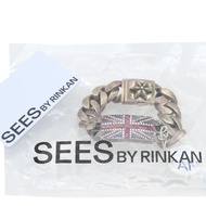 經認證的 Chrome Hearts 英國國旗星形 ID 手鍊，經典鏈節，925 純銀鑲嵌鑽石、紅寶石和藍寶石，0095 [二手] CHROME HEARTS 男士