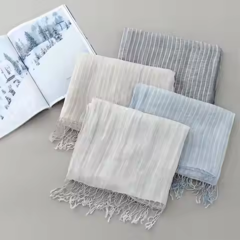 Linen Striped Scarf For Adult Head Wrap Scarf Hijab Scarf Women Turban