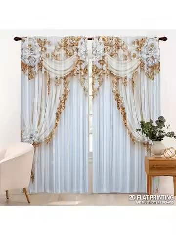 2pcs Luxe European Design Curtains – for Bedroom, Living Room, Office, Home & Café Decor