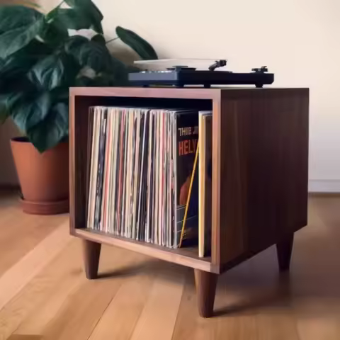 Solid Wood Record Player Storage Cabinet Large Capacity Vinyl Record Storage Shelf Sofa Side Cabinet