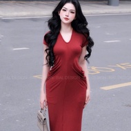 Long bodycon dress, elegant ruffled waist bodycon dress C277(Z4)