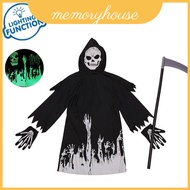 Halloween Carnival Prop Kids Grim Reaper Death Costume Luminous With Sickle