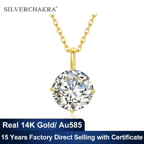 Hot Sale 100% Real 14k AU585 Gold Pendant D Color Moissanite Necklace For Women 0.5ct/1ct/2ct/3ct Lu