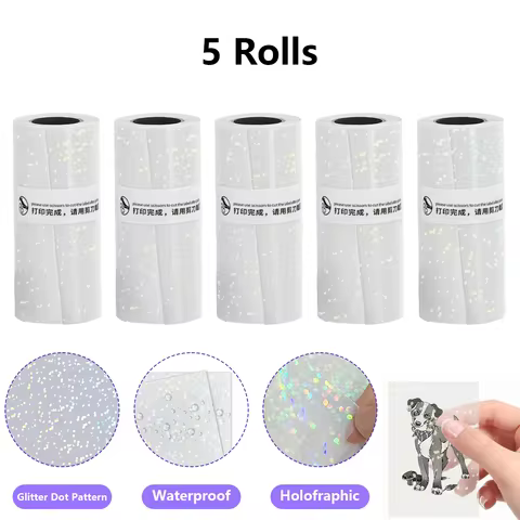 5 rolls of sparkling transparent adhesive paper compatible with mini printers such as C9/C13/C15/C17