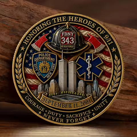 American 9/11 Memorial Coin - Gold-plated Commemorative Coin Honoring Those Who Sacrificed Their Liv
