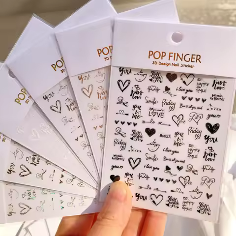 1PC Heart Love Design 3D Nail Sticker English Letter stickers Face Pattern Trasnfer Sliders Valentin