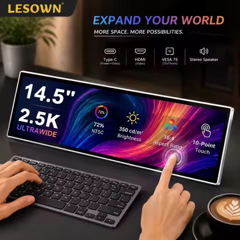 14.5 Inch 2.5K 2560x720 Touchscreen Portable Monitor 32:9 Ultrawide IPS Type-C HDTV VESA 75mm for La