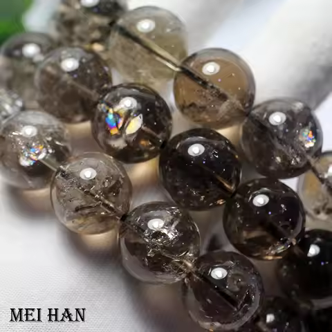 Meihan Natural Genuine Black Gold Azeztulite High Frequency Quartz smooth round loose beads for jewe