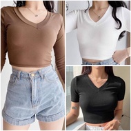 Maxine V Neck Crop Basic top top for Women || V Neck