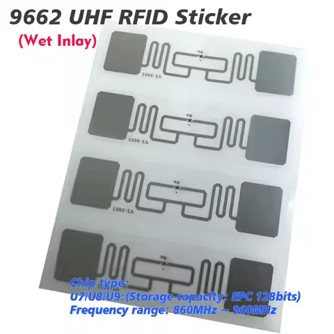 50/100Pc 9662 UHF RFID Sticker RFID UHF Tags Sticker 860-960MHz Long Range U8/U9 Lable Adhesive for 