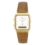 Casio Vintage Analog Digital Leather Strap Gold Dial Quartz AQ-230EGL-9A Unisex Watch