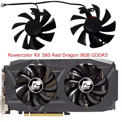 GPU Cooler Fan,2Pcs/Set,PLA09215B12H,For KUROUTOSHIKOU RX 580 OC DF3,For Powercolor Red Dragon AX RX