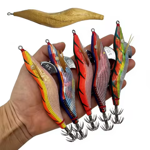 3.0 UV Poplar Wood Shrimp Squid Jig BKK Hook Egi Octopus Wood Shrimp Luminous Bait Octopus Cuttlefis