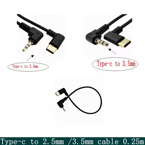 90 Degree angle3.5mm &2.5mm Audio to USB- C Cable, USB Type-C to 2.5 3.5 mm elbow Male AUX Headphone