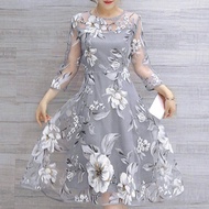 Limea Plus Size Dress For Women Formal Wedding Dress For Ninang Sale Women'S Summer Organza Floral Print Wedding Party Ball Prom Gown Cocktail Dress (Gray)