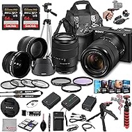Sony a6600 Mirrorless Camera with 18-135mm Lens, 128GB Extreem Speed Memory,.43 Wide Angle &amp; 2X Lenses, Case,Tripod, Filters, Hood, Grip,Spare Battery &amp; Charger,Editing Software Kit -Deluxe Bundle