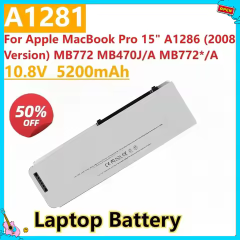 New A1281 Laptop Battery 10.8V 5200mAh for Apple MacBook Pro 15" A1286 (2008 Version) MB772 MB470J/A