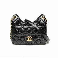 CHANEL 23C天貓精靈HOBO嬉皮包小號黑色牛皮晶片金扣金幣