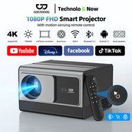 GOOJODOQ 1080P FHD Smart Projector Dual Speakers Motion Sensing Remote Closed Optical Engine