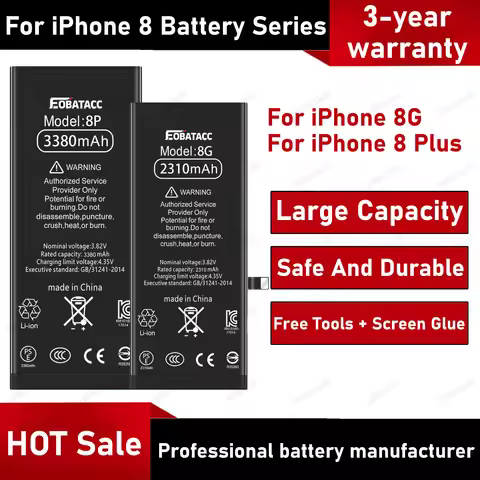 2026 Years EOBATACC 100% New Large capacity Battery For iPhone 8 /iPhone 8 Plus Batteries+Free Tools