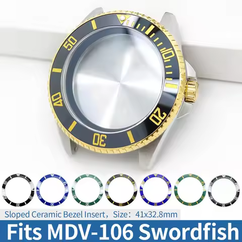 For MDV-106 Swordfish Ceramic Insert Wtih Green Luminous pip at 12 Watch Bezel Mouth Sloping 41x32.8