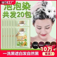 ♡Bubble Hair Dye Plant Natural Wash Black to Cover White Hair Natural Black Pure Own Home Hair Dye Cream Bags for Beauty☼