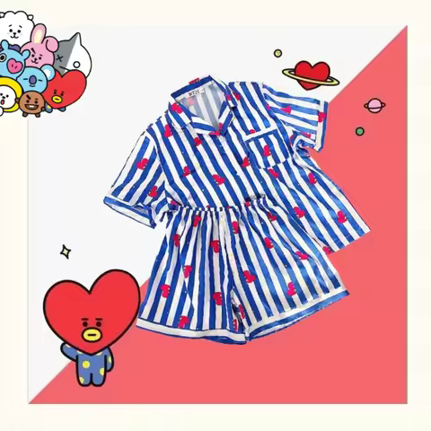 BT21 anime cartoon cute pajamas kawaii for men and women couples loungewear short sleeves shorts fan