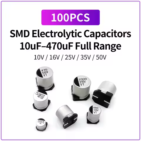 100PCS SMD Electrolytic Capacitors 10V 16V 25V 35V 50V 10uF 22uF 47uF 100uF 220uF 330uF 470uF Assort