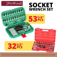32pcs 1/2 Inch / 53pcs 1/4 Inch Ratchet Box Socket Set Box Set Spanner Set Wrench Spanar Set ( Label