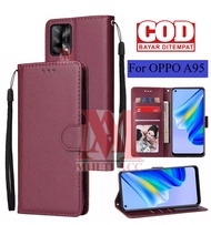 OPPO A95 Leather Flip Cover Wallet Case Kulit - Casing Dompet Case Wallet Leather Flip Case OPPO A95