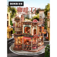 Ruoke coffee factory assembling toys diy music box assembling toys wooden assembling three-dimension